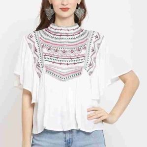 Zara Cotton Boho Embroidered Blouse